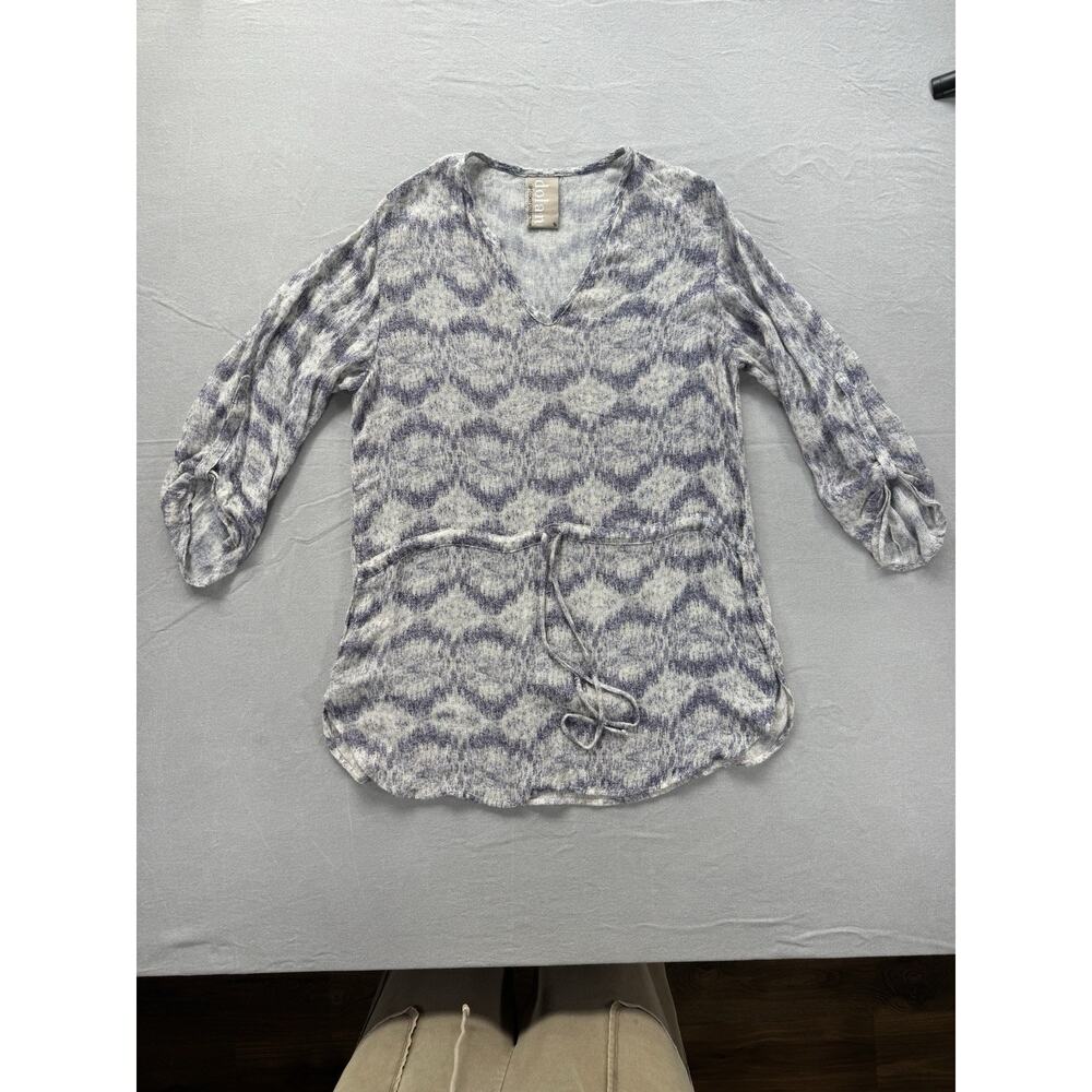 Anthropologie Dolan Left Coast Quintana MEDIUM Blue Gauzy Drawstring Tunic Shirt